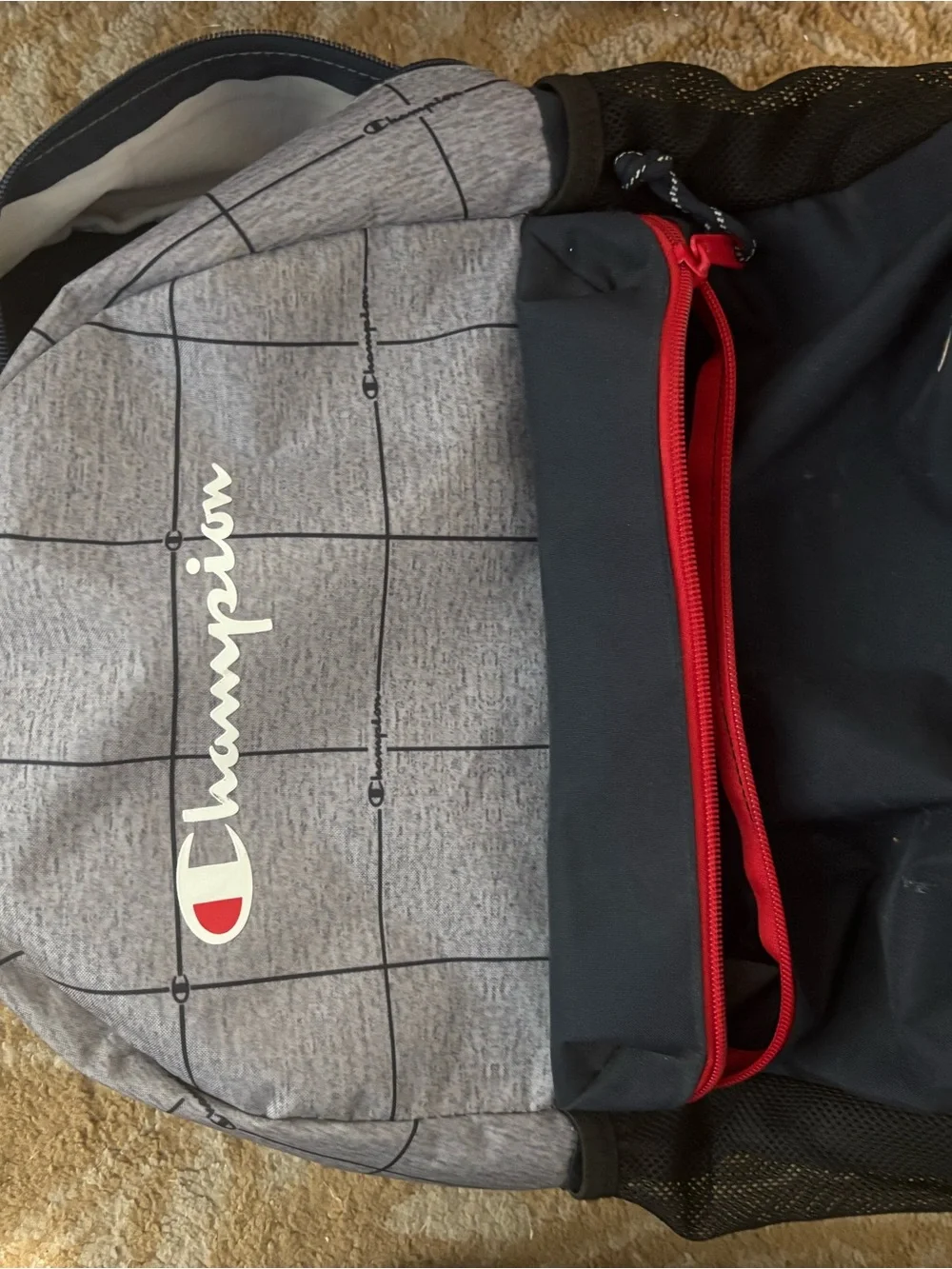 Champion Kids Grey & Black Backpack with Red Zipper Accent